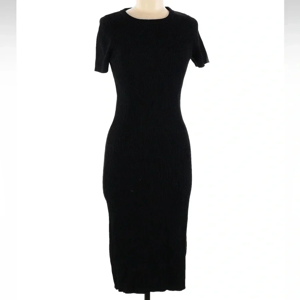 Donna Karan Black Ribbed Bodycon Sweater Midi Dress Women’s Size Medium M - Picture 3 of 7
